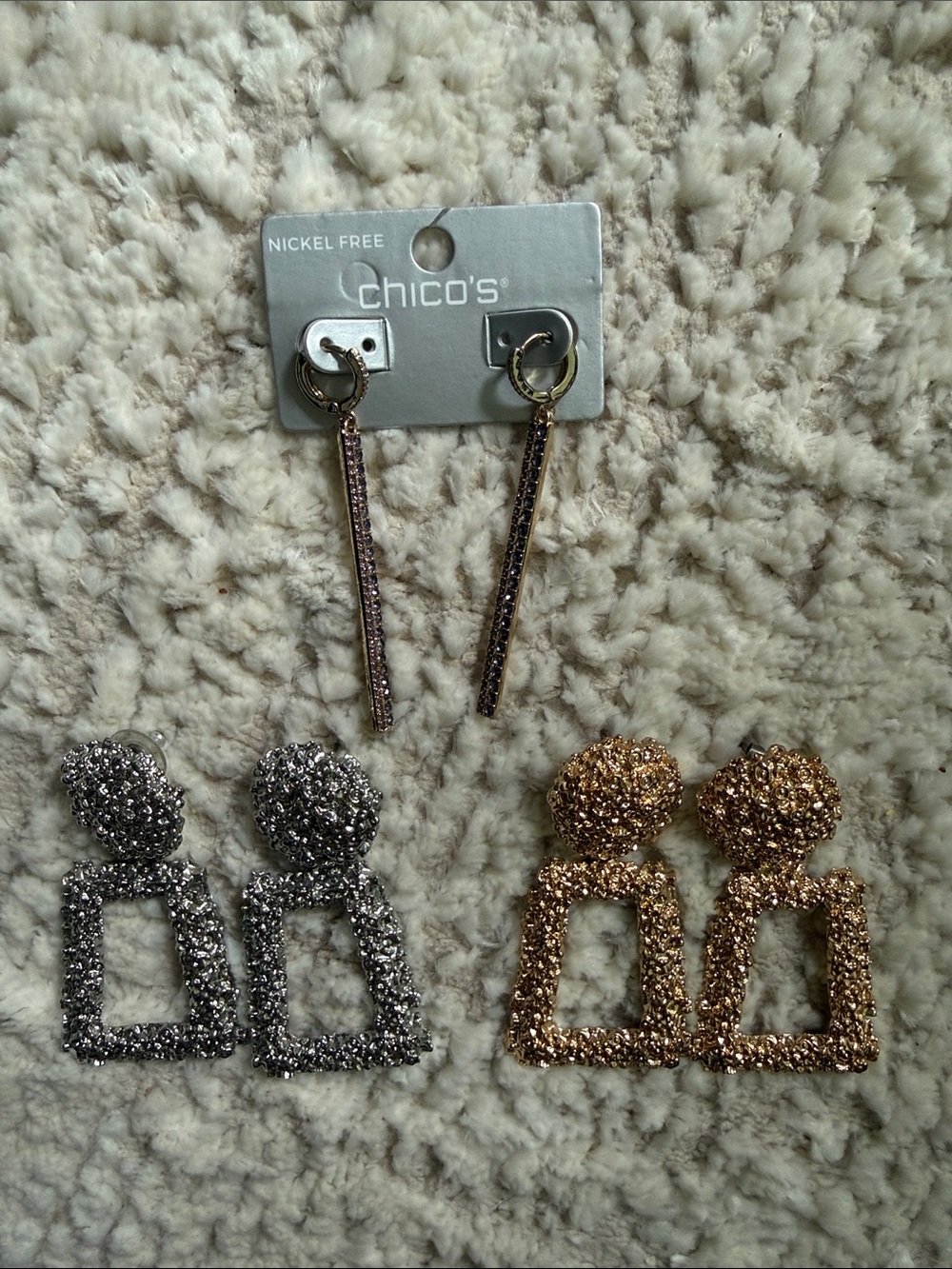 Chico's Glittery Gold and Silver Geometric Drop Earring Set